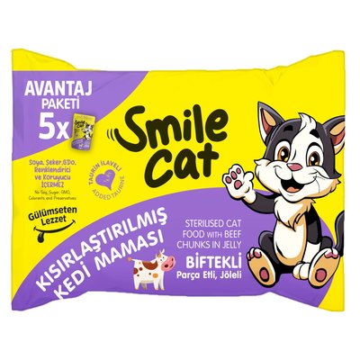 Smile Cat Kısırlaştırılmış Kedi Maması Biftekli 5*85 G