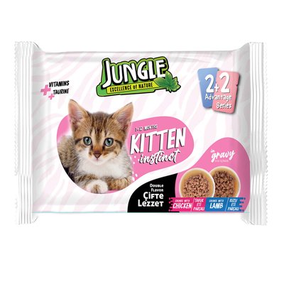Jungle Çifte Lezzet Pouch Yavru Kedi Tavuk Eti Parçalı 4x100 g